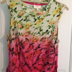 Ombré floral top with crossover waist detail